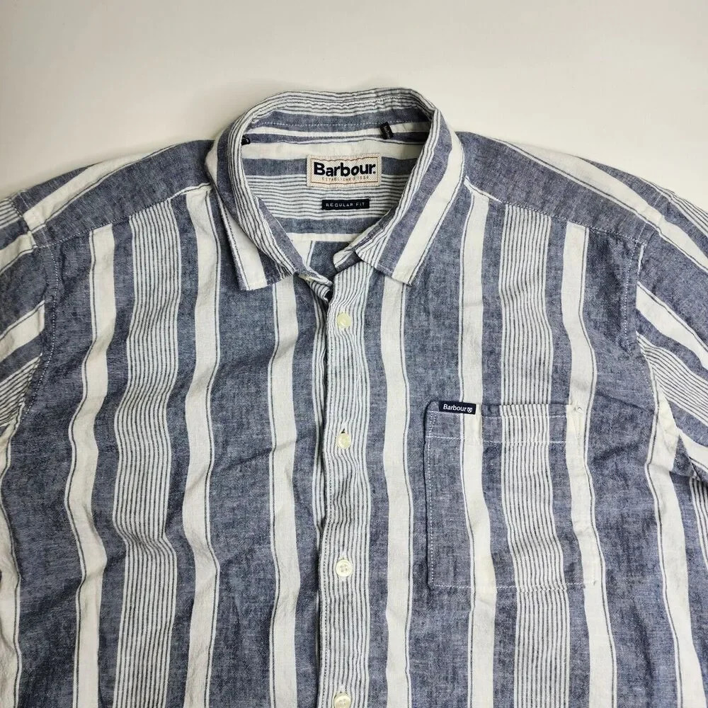 Barbour Stonebay Regular Short Sleeved Striped Shirt Cotton Men's Size Small - Picture 3 of 8